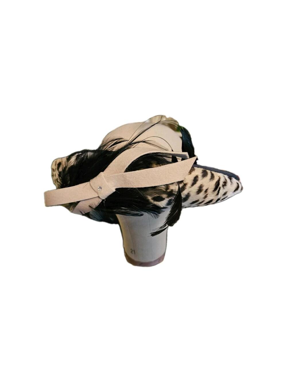 Mr John Classic New York Paris 100% Wool Hat Leopard Print Peacock Feather USA